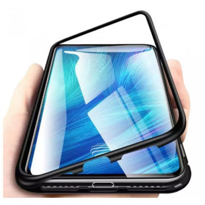 Vivo V15 Pro (Black) Magnetic Adsorption Metal Frame & Clear Tempered Glass on Back, Built-in Powerful Magnet Back Cover